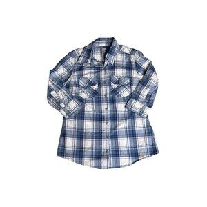 Carhartt For Women Blue Plaid Roll-Tab Sleeve Button Down Shirt Small